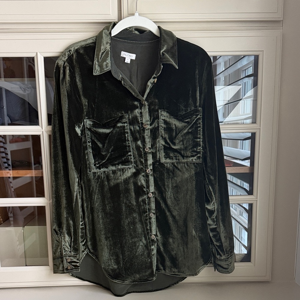 Pilcro Forest Green Velvet Button-Down Shirt